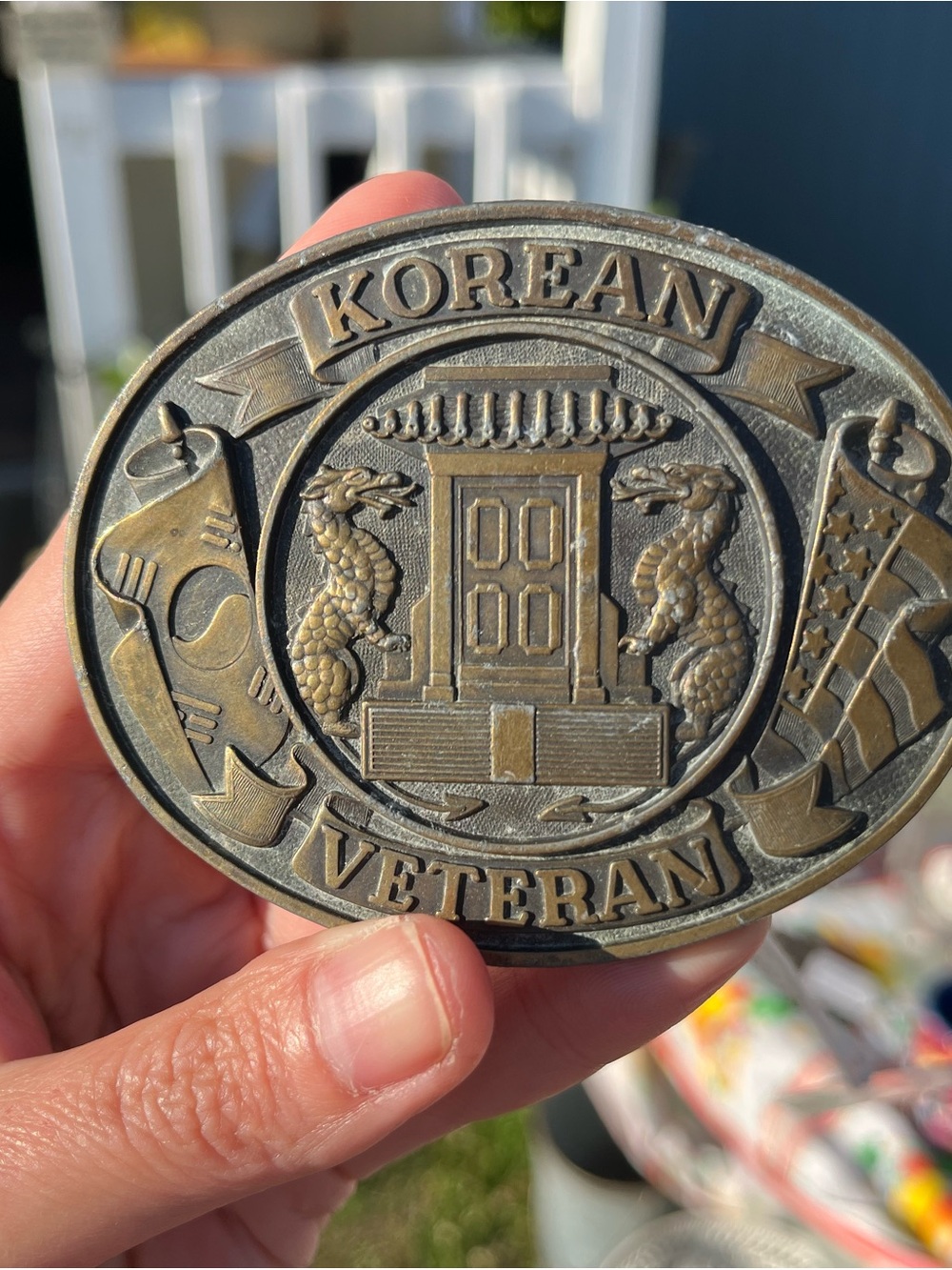 Korean Veteran Brass Belt Buckle - Antique Bronze Finish